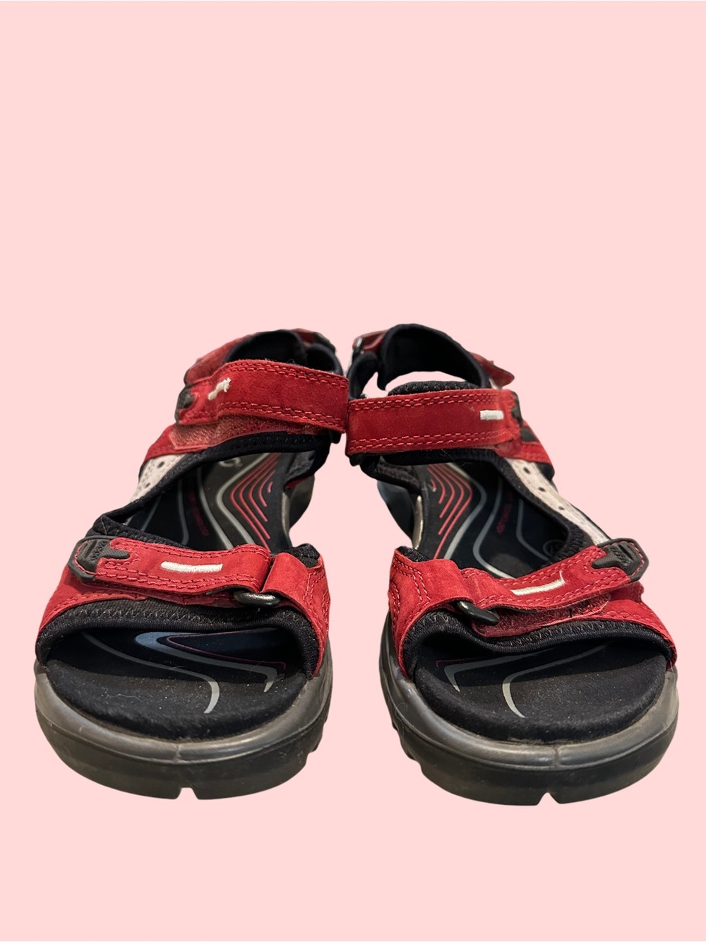 Ecco Red and White Open-Toe Adjustable Sandals - Picture 6 of 8